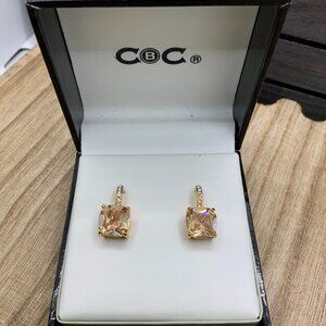 CBC NIB Rose Gold CZ Princess Cut Drop Earrings